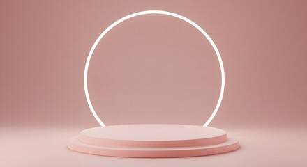 Pink podium with a glowing circle backdrop for product display or presentation.