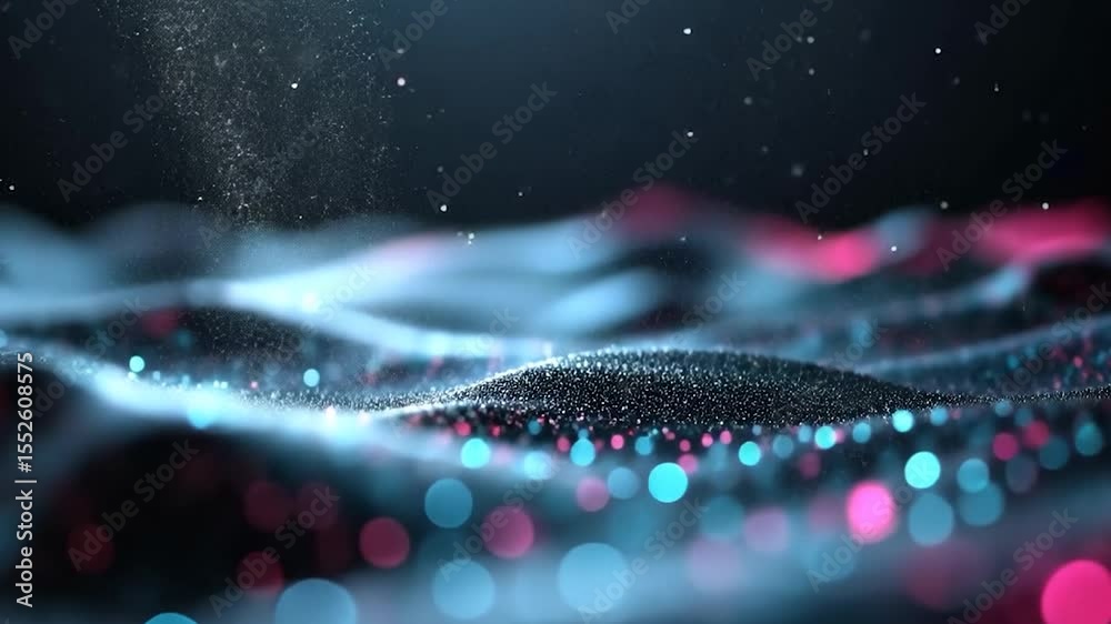 Poster Abstract Digital Particle Waves with Blue and Pink Bokeh in Futuristic Motion Background