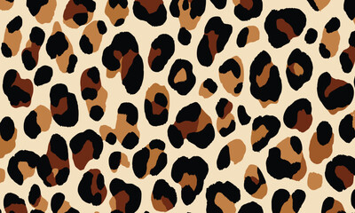 Leopard print pattern, seamless repeating pattern, vector illustration, flat design, minimalist design, simple shapes, earth tones and black color palette.