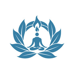 Meditation Yoga Logo with Lotus Flower and Flame Icon – Spiritual Wellness Symbol Vector
