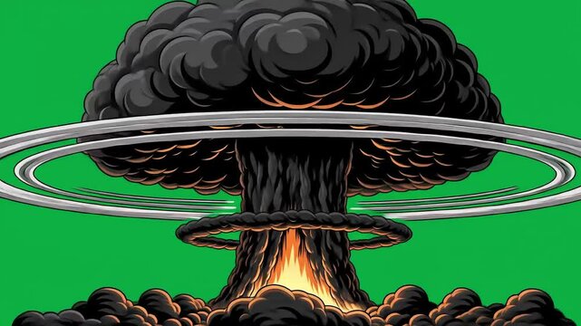 Animated Nuclear Explosion: Mushroom Cloud Rising on Green Screen Backdrop