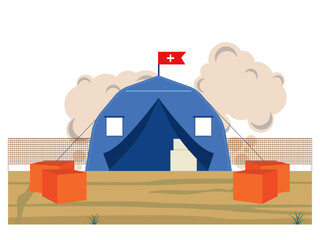 Medical tents for war victims. War illustration. Flat vector illustration.