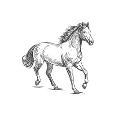 A sketch art of a horse running, showing the initial outline.	