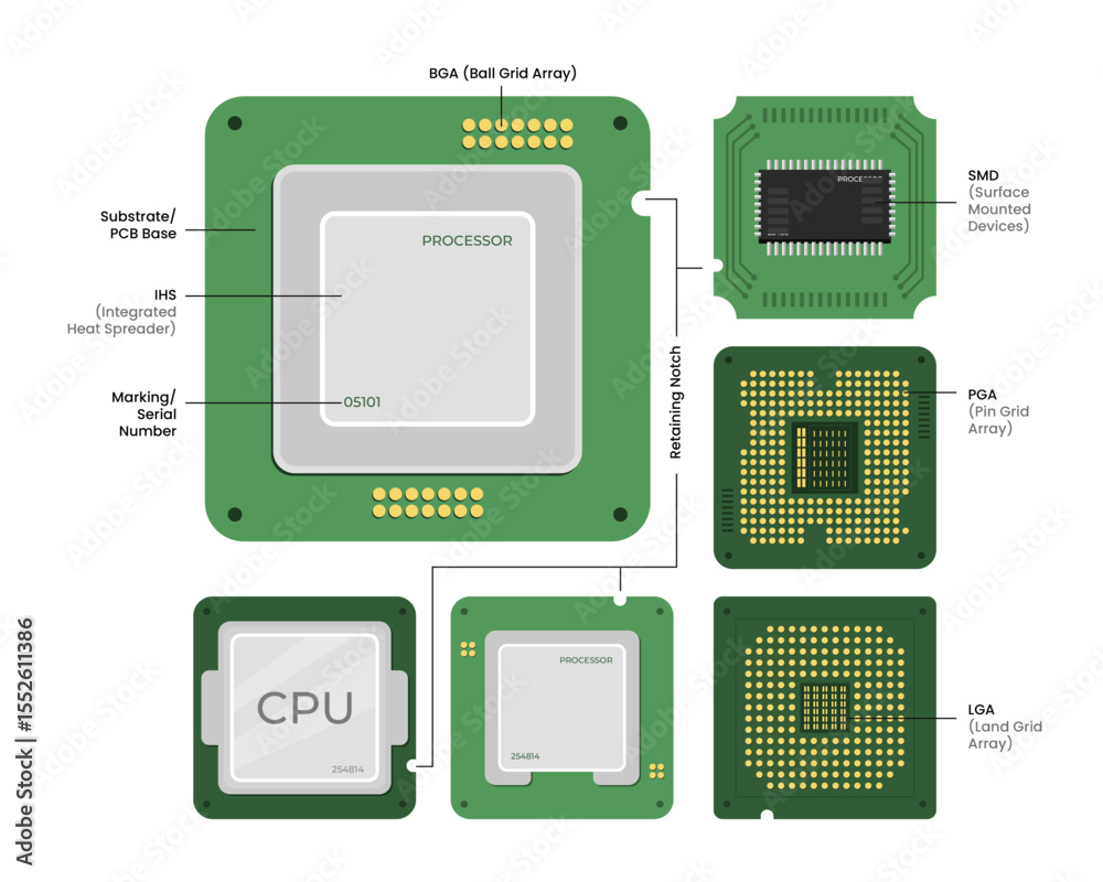 Poster set of chip central computer processors cpu collection , circuit board computer hardware, microproce