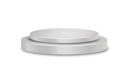 Sleek silver circular two-tier display podium, perfect for showcasing products, awards, or minimalist presentations with a clean, modern aesthetic on a Transparent Background.

