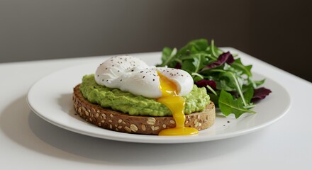 Delectable Avocado Toast with Poached Eggs and a Side Salad