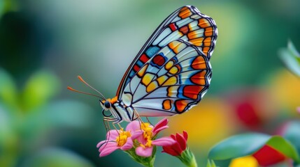Fototapeta premium The Beautiful Butterfly Resting On Colorful Pink Flower Petals