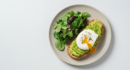 Gourmet Avocado Toast with Poached Egg and Mixed Greens