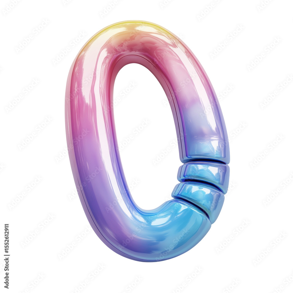 Poster iridescent number zero chromatic glow 3d rendering futuristic font on transparent background