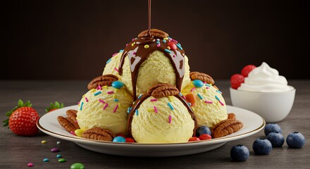 Delicious Ice Cream Sundae with Chocolate Drizzle