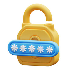 Yellow lock with blue password box. Safe, secure, and can be used for website UI or app design.