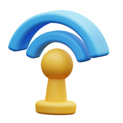 Minimalist blue and yellow wifi symbol on black background. Can be used in UI design or presentations related to wireless internet and networks.