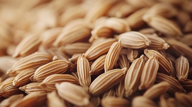 Close up view of a pile of cumin seeds
