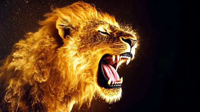 lion with flame on black background	
