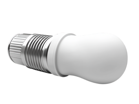 LED bulb, silver base and white bulb, on black background