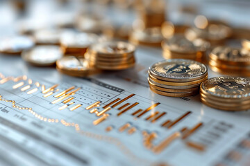 Crisp white modern finance background with golden line graphs