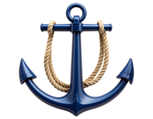  Classic Blue Anchor with Coiled Rope isolated on transparent background PNG
