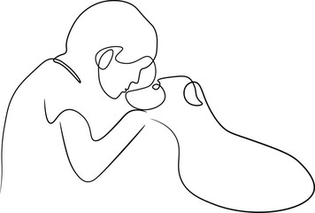 One Line Drawing of Person Kissing a Dog