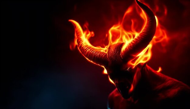 Infernal Being A fiery demon with burning horns, dark background