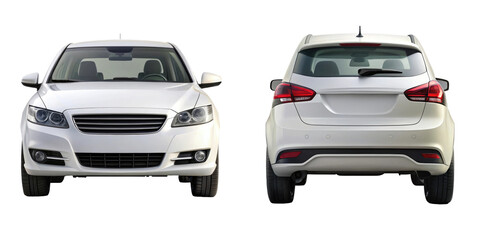 car front and back view isolated on transparent white background, clipping path