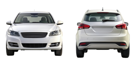 car front and back view isolated on transparent white background, clipping path