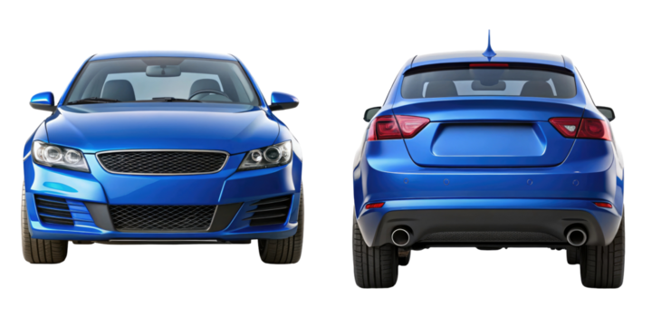 car front and back view isolated on transparent white background, clipping path
