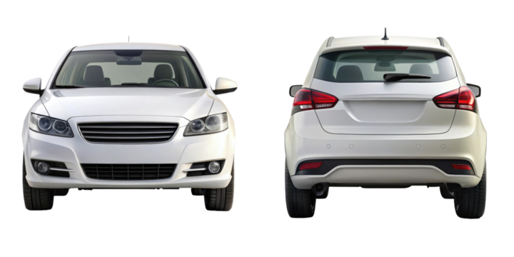 car front and back view isolated on transparent white background, clipping path