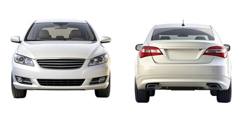 car front and back view isolated on transparent white background, clipping path
