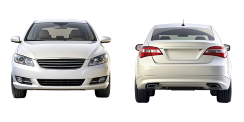 car front and back view isolated on transparent white background, clipping path