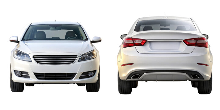car front and back view isolated on transparent white background, clipping path