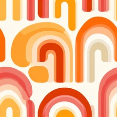 Obraz premium repeating pattern of abstract arches and rainbows, 70s retro palette with faded coral, rust, and cream, vector flat design