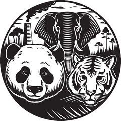 Zebra vector illustration of wild animal with black and white tribal art style design