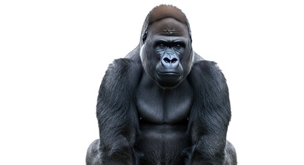 Majestic Silverback Gorilla Portrait on White.