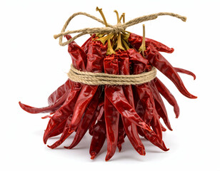 Fototapeta premium Dried Chili Peppers Bundle A Spicy Harvest of Red Chilis Tied with Twine