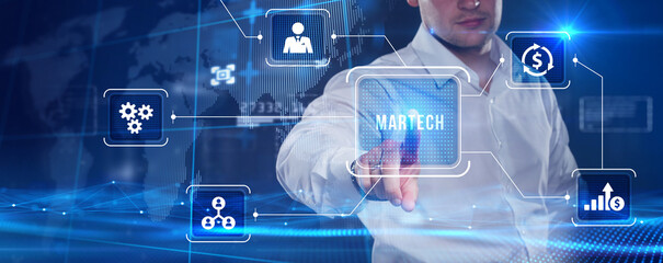 Martech marketing technology concept on virtual screen interface. Business, Technology, Internet and network concept.