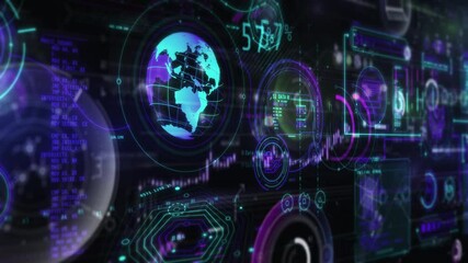 Futuristic global data analysis displaying interactive charts and graphs - Powered by Adobe