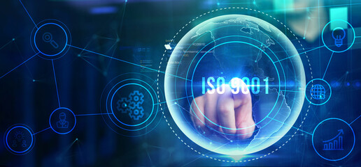 Business, technology, internet and network concept. Virtual screen of the future with the inscription: ISO 9001.