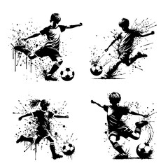 Soccer Kids player Silhouette Grunge Splatter and Dripping Spray Effects