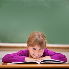 Cute pupil sitting at desk