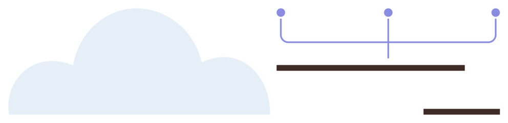 Abstract blue cloud with linked diagram lines and horizontal connectors, visualizing data flow, organization, synchronization, cloud computing, digital networks, communication, and innovation simple