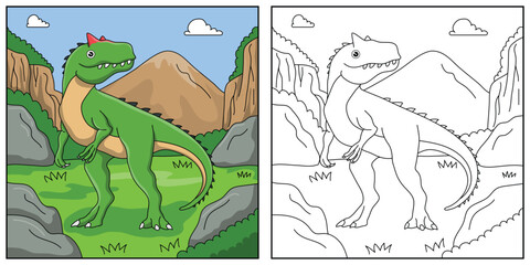 Cute cartoon Dinosaur  Allosaurus, funny illustration, coloring book for kids and children.