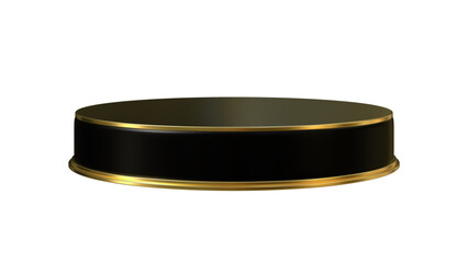 Elegant black and gold circular display base, perfect for showcasing luxury products, awards, or exclusive items with a refined look on a Transparent Background.


