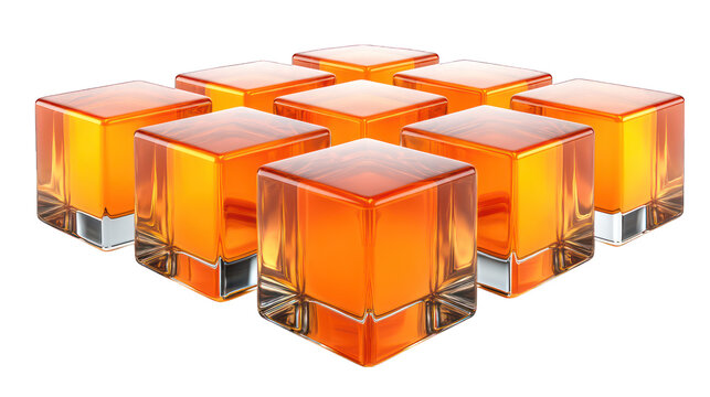 Fototapeta Nine glossy orange cubes arranged in a square pattern