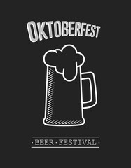 Chalk-style design is showing tall beer stein with frothy foam under OKTOBERFEST text on chalkboard