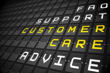 Customer care buzzwords on black mechanical board