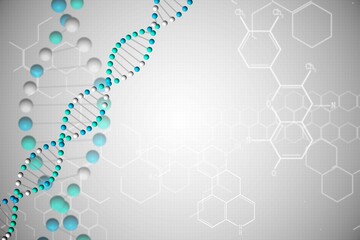 Fototapeta premium DNA helix in blue with chemical structures