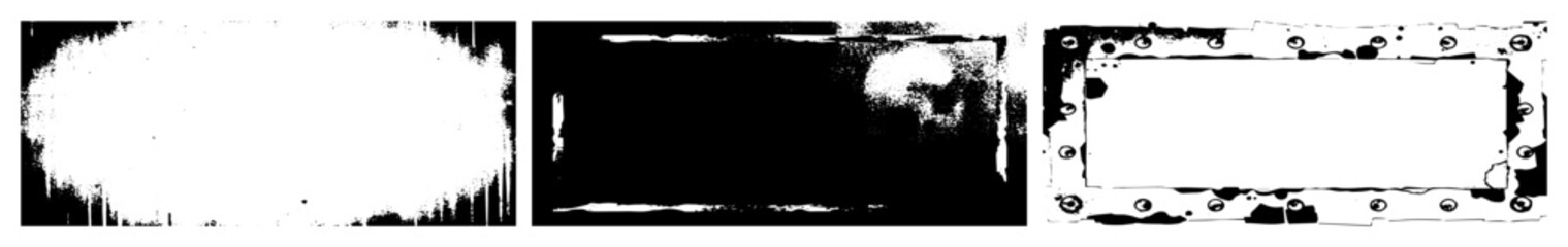 Vector Distressed rectangular frames and brushstroke textures create abstract elements.