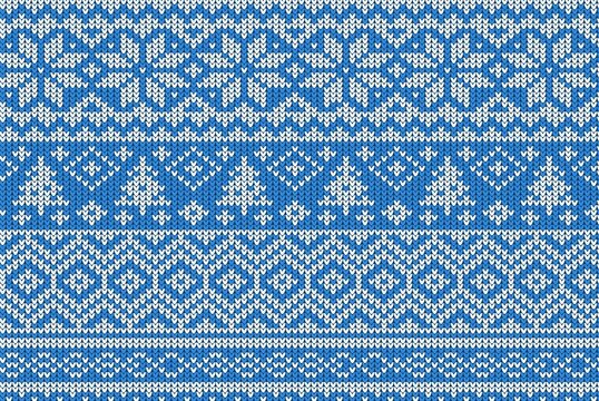 Knitting Christmas vector background snowflakes