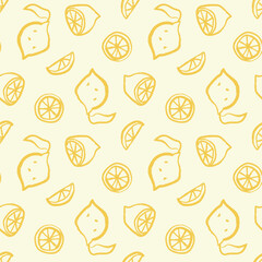Whimsical hand-drawn lemon pattern – seamless citrus fruit doodles