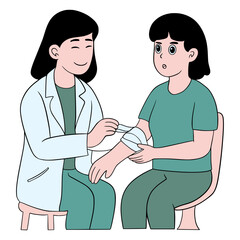 Doctor and patient Illustration, the doctor is treating the patient's hand